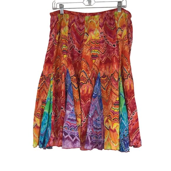 PHOOL- WOMEN'S XL- MULTICOLOR ELASTIC WAIST BOHO FIT & FLARE ART TO WEAR SKIRT - Picture 1 of 8